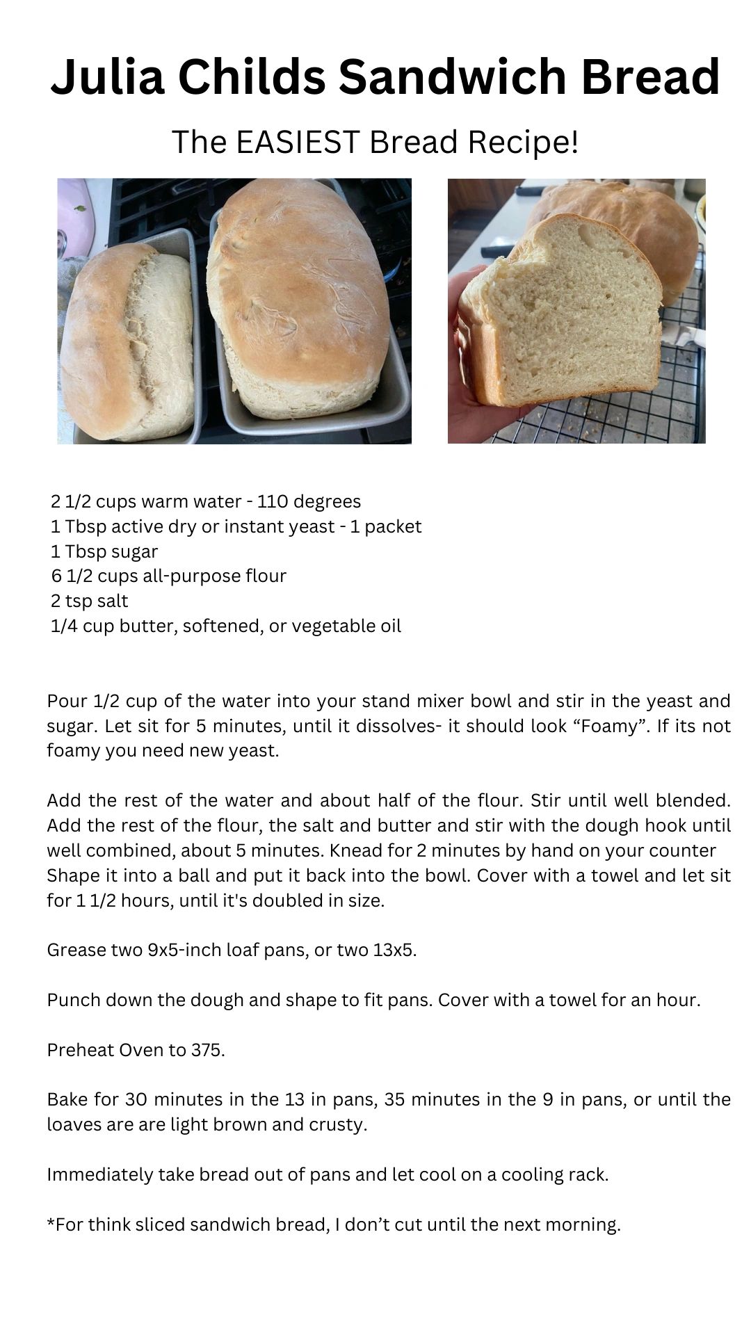 Sandwich Bread Recipe
